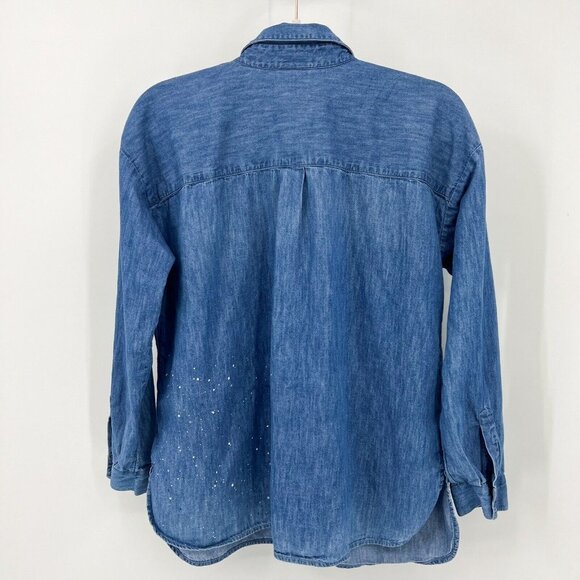 J.Jill Denim S Paint Splatter Button Down Chambray Shirt Blue Womens Size Small - Picture 2 of 11